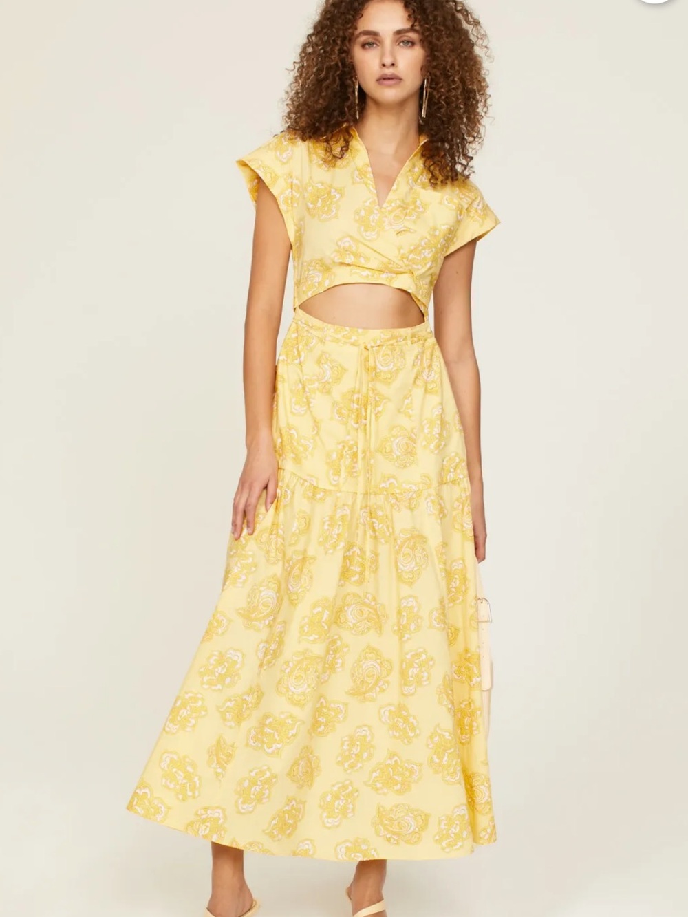 Derek Lam 10 Crosby x RTR Cutout Yellow Paisley Dress Sz 38